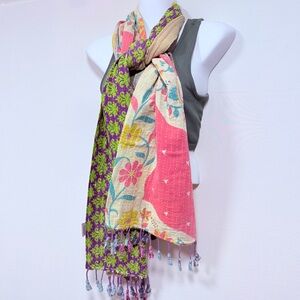 Sevya Handmade Reversible Kantha Scarf – Patchwork Cotton Artisan Wrap